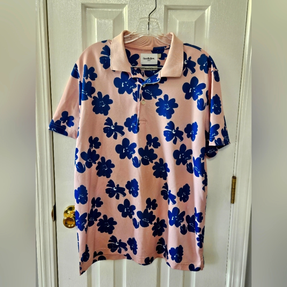 Goodfellow & Co Pink and Blue Floral Polo Shirt